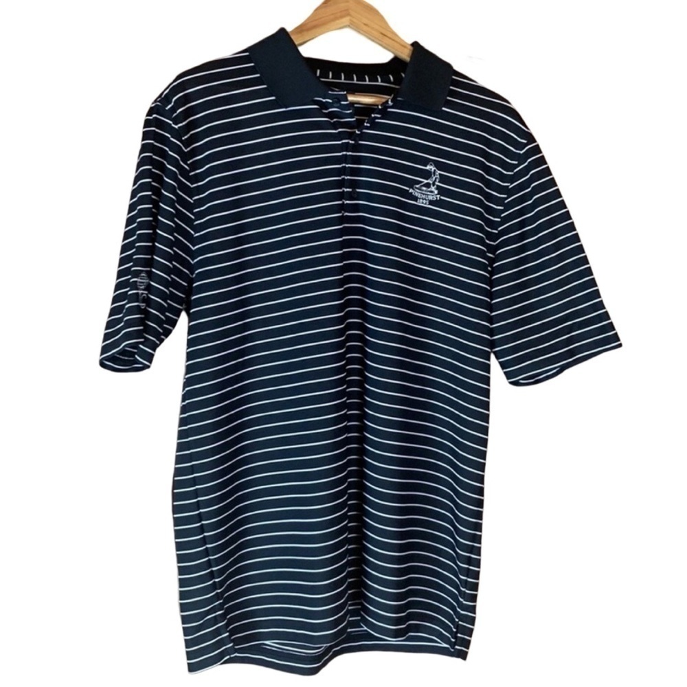 Greg Norman Play Dry black and white striped polo shirt Pinehurst Size Large